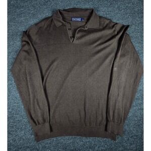 Paul Fredrick Men's Brown Silk Cashmere Blend Polo Sweater Office Casual Size L
